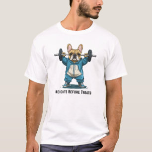 Camiseta Pesos Antes de Tratar Levantando Bulldog Francês