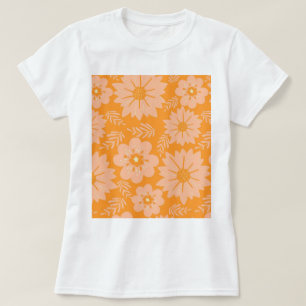 Camiseta Pêssego de Vintagem Retroativa Padrão de Flor Lara