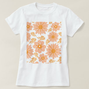 Camiseta Pêssego de Vintagem Retroativa Padrão de Flor Lara