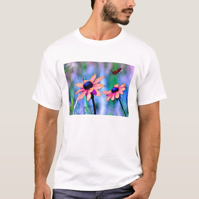 Camiseta Pêssego e flores cor-de-rosa (Frente)