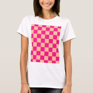 Camiseta Pêssego rosa-quente dos quadrados verificados retr