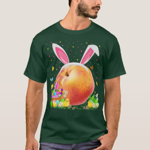 Camiseta Pêssegos Fruta Páscoa Caça de Ovo Coelho Pêssegos 