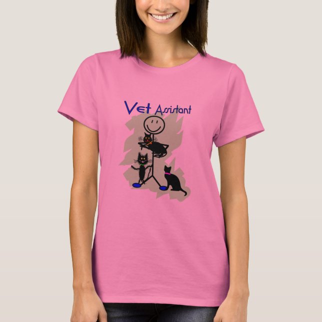 Camiseta Pessoa assistente da vara do veterinário com gatos (Frente)