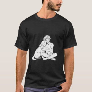 Camiseta Pessoa com Desenho Rabiscado Abraçando Cachorro