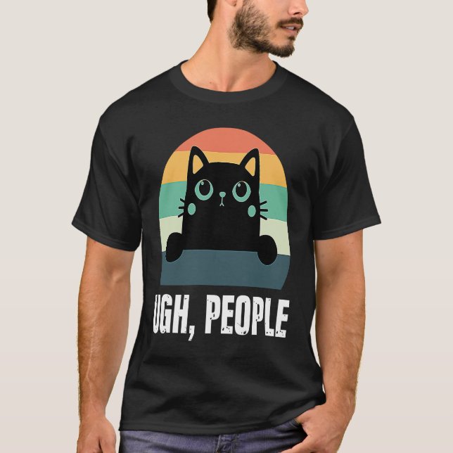 Camiseta Pessoas Black Cat Retro Style Anti-Social Intron (Frente)