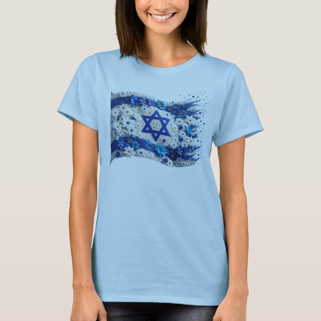 Camiseta Pessoas da bandeira de Israel florescendo em flore (Frente)