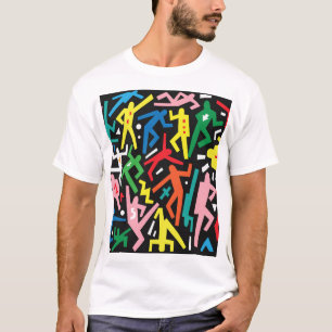 Camiseta Pessoas dançantes, padrão de conjunto de rabiscos.