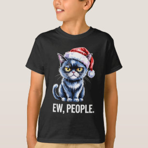 Camiseta Pessoas ruins Gato preto Natal Divertido Introvert