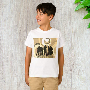 Camiseta Pessoas Silhueta Retro com Círculos Abstratos