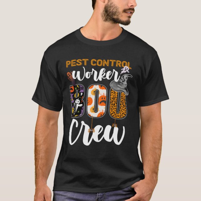 Camiseta Pest Control Worker Boo Crew Ghost  Halloween Matc (Frente)