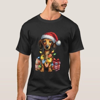 Camiseta Pet Amantes de os animais Dachshund Dog Santa Hat 