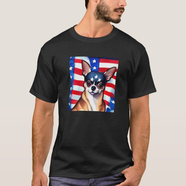 Camiseta Pet American Flag Chihuahua Dog Patri (Frente)