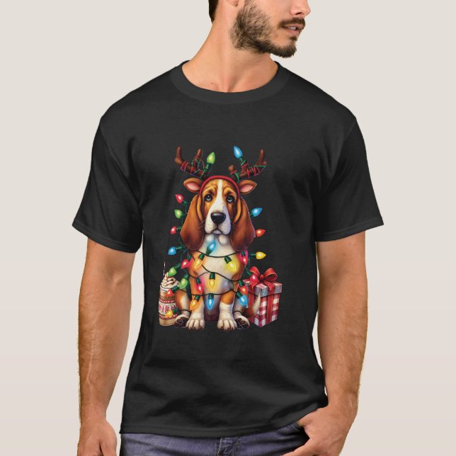 Camiseta Pet Animal Basset Dog Lover Reindeer Christm (Frente)