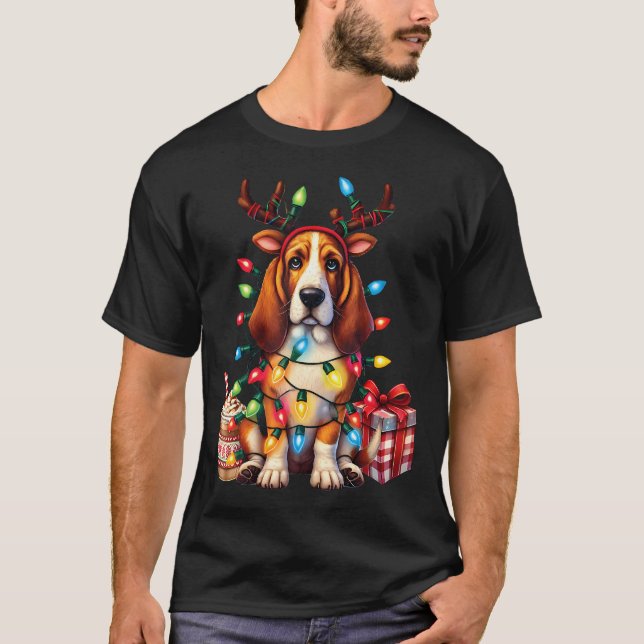 Camiseta Pet Animal Basset Hound Dog Lover Reindeer Christm (Frente)
