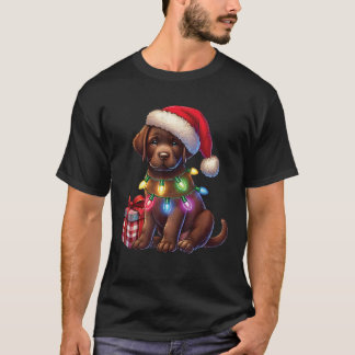 Camiseta Pet Animal Chocolate Labrador Dog Santa hat Christ