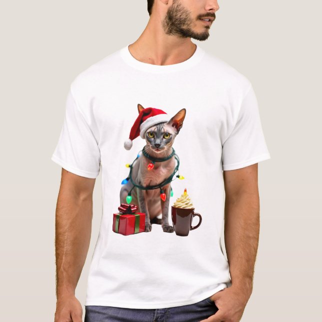Camiseta Pet Animal Lovers Cute Sphynx cat Reindeer Antlers (Frente)