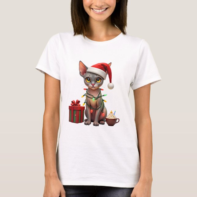 Camiseta Pet Animal Lovers Cute Sphynx cat Reindeer Antlers (Frente)