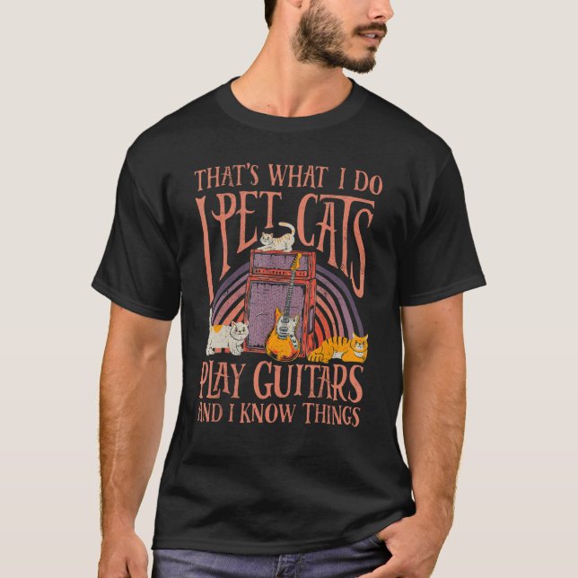 Camiseta Pet Cats Toca Guitaristas Música Guitarista Retro  (Frente)