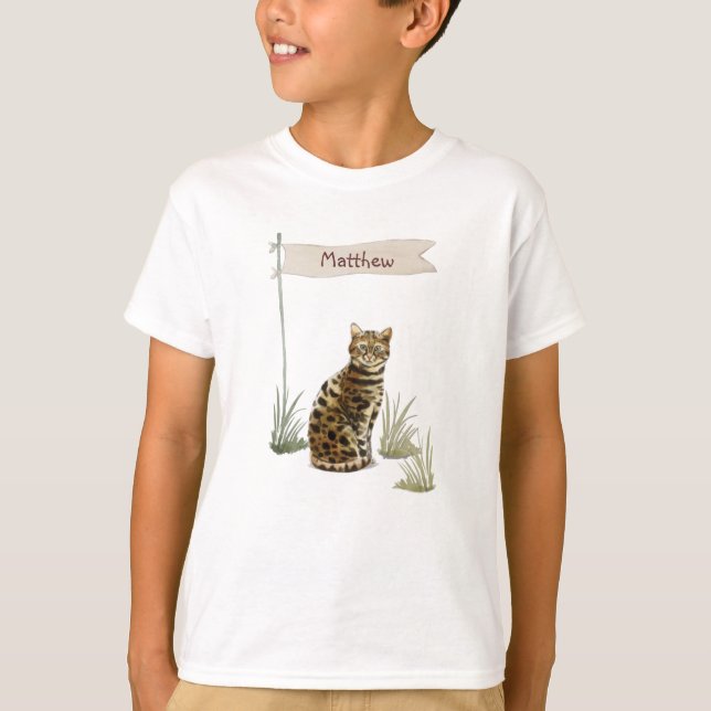 Camiseta Pet de Cat Bengala de Nome Personalizado (Frente)