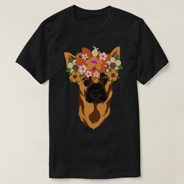 Camiseta Pet Flower Crown Dog Lover Cão Belga M (Frente do Design)