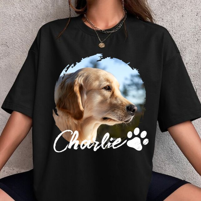 Camiseta Pet Grunge Simple Modern Custom Dog Photo & Name (Criador carregado)