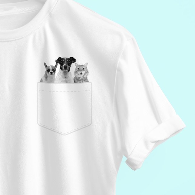 Camiseta Pet In Pocket | Custom 3 Pet Photo  (Criador carregado)