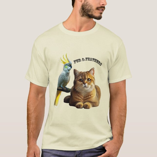 Camiseta Pet Lover British Shorthair Cat & Cockatoo Bird (Frente)