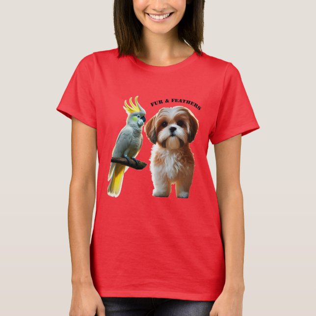 Camiseta Pet Lover de Shih Tzu Dog e Cockatoo Bird URM (Frente)
