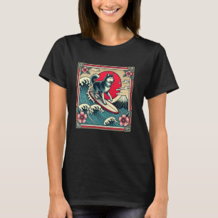 Camiseta Pet Lover Monte Fuji Sunset Japonês Wave Art Surfi