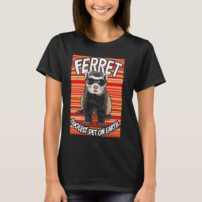 Camiseta Pet Mais Fresco De Ferret Na Terra Reltro Óculos D (Frente)