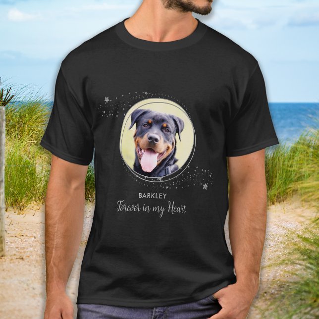 Camiseta Pet Memorial Elegant Silver Stars Foto Personaliza (Criador carregado)