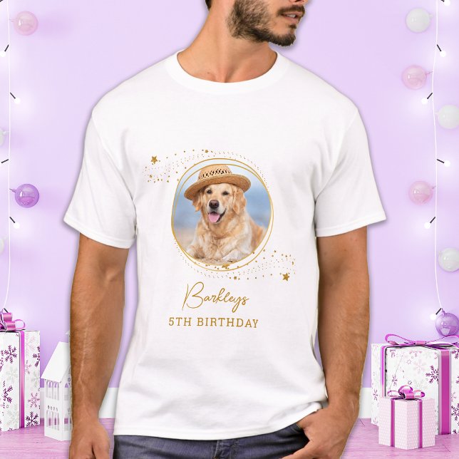 Camiseta Pet Photo Dourado Stars Personalizado Cão Aniversá (Criador carregado)