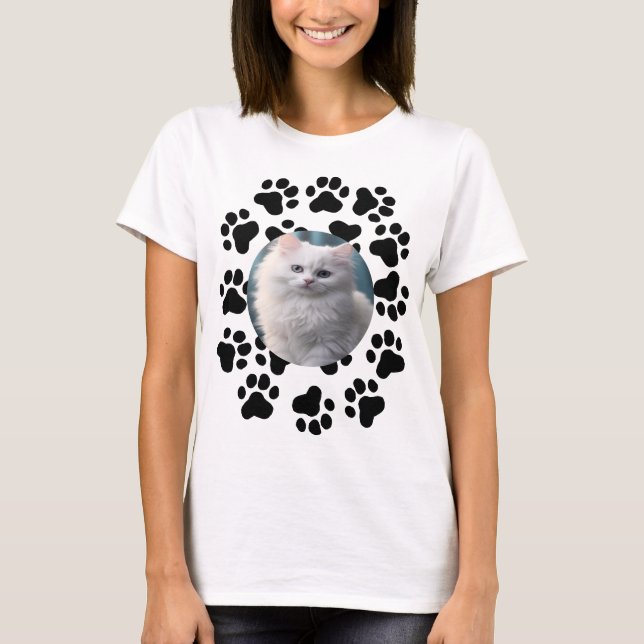 Camiseta Pet Photo Personalizado Com Padrão De Impressões D (Frente)