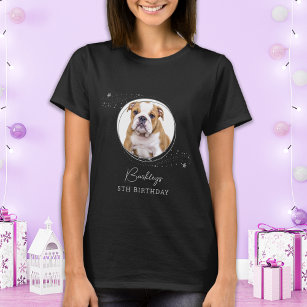 Camiseta Pet Photo Silver Stars Personalizado Cão Aniversár