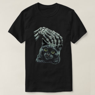 Camiseta Pet Preto De Gato De Mão De Skeleton Para Hallowee