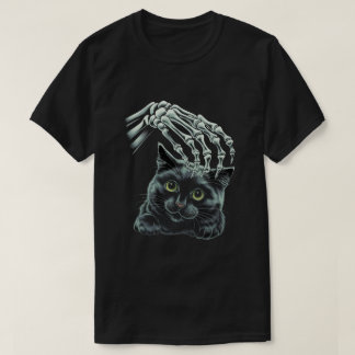 Camiseta Pet Preto De Gato De Mão De Skeleton Para Hallowee