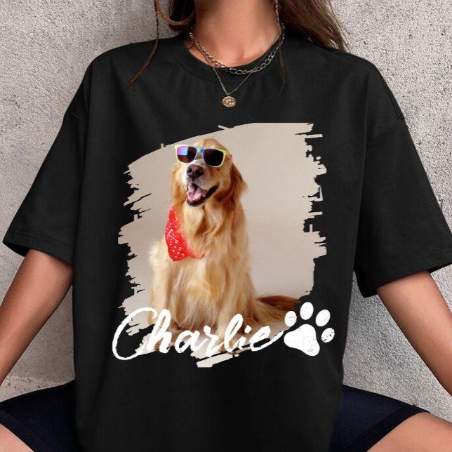 Camiseta Pet Typograpy Simple Modern Custom Dog Photo Name  (Criador carregado)