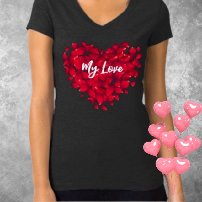 Camiseta Pétalas de Rosa vermelha Escura Coração Mulheres (Criador carregado)