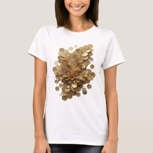 Camiseta Pétalas Douradas Brilhantes Prateadas Dinâmicas