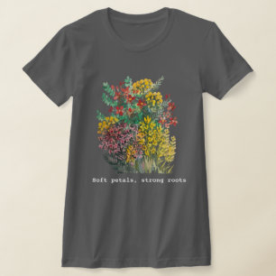 Camiseta Pétalas macias, raízes fortes, floral em aquarela