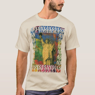 Camiseta Peter Max estilo design Estátua da Liberdade t-shi