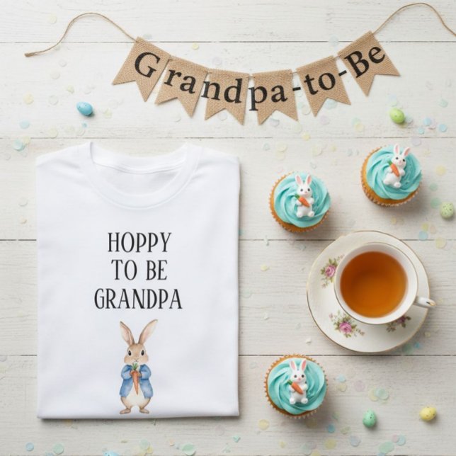 Camiseta Peter Rabbit Chá de fraldas Hoppy Ser Avô (Sweet treats, sweet memories. This shirt is the perfect way to honor Grandpa at the baby shower.)