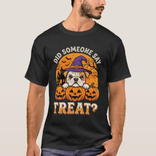 Camiseta Petisco de Halloween com Design de Abóbora Bulldog