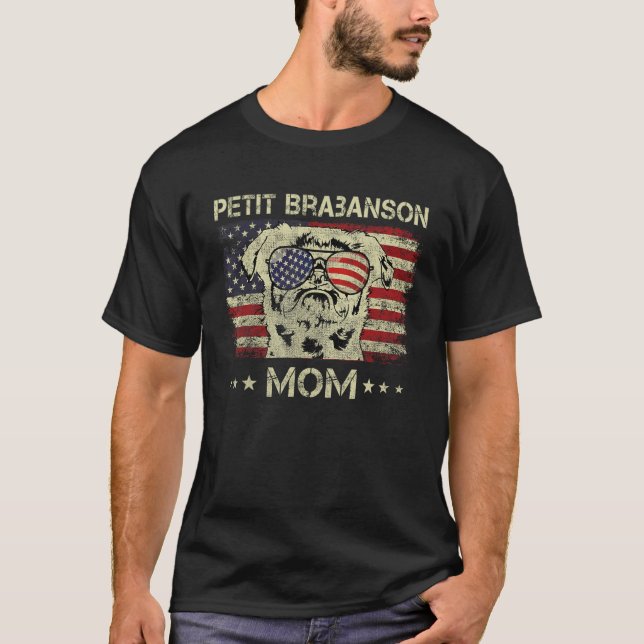 Camiseta Petit Brabanson Mom Dog  American Flag 4th Of July (Frente)