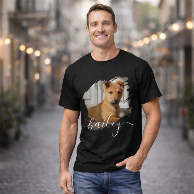 Camiseta Pet's Simple Modern Cool Typography Name and Photo (Criador carregado)