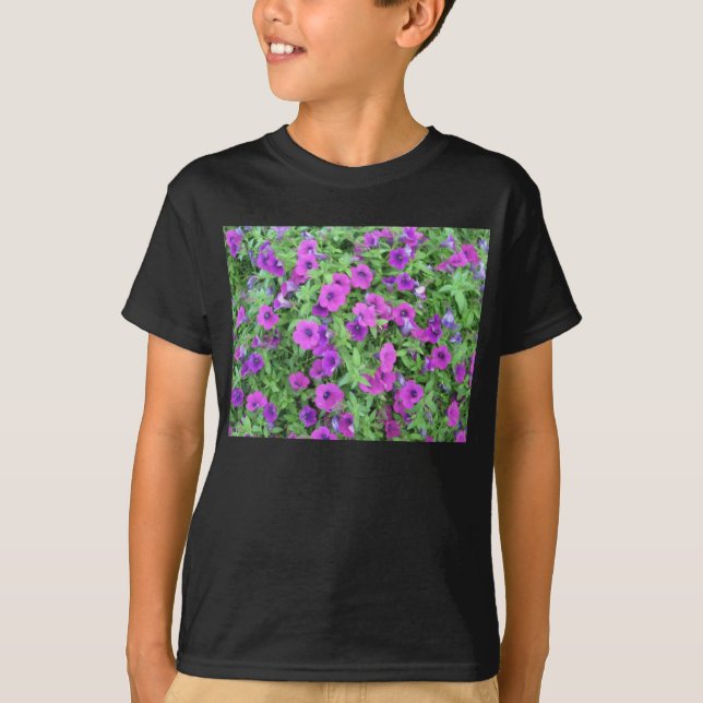 Camiseta Petunias Roxas Crianças Escuras (Frente)