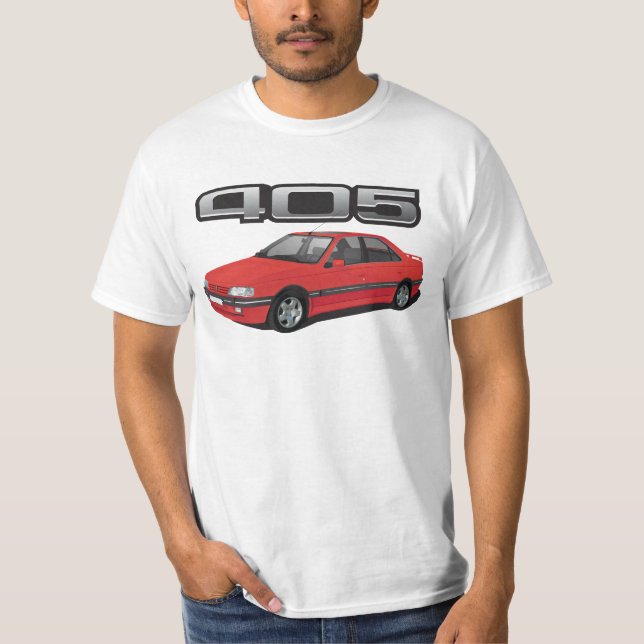 Camiseta Peugeot 405 com asa, vermelha, FAZER (Frente)