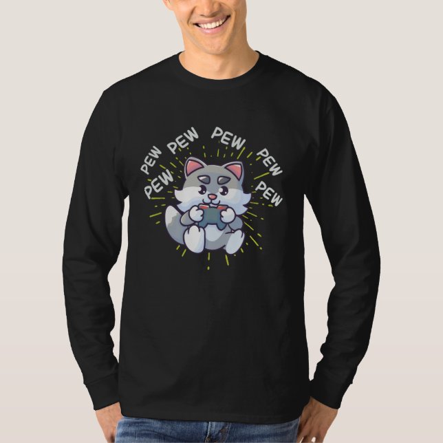 Camiseta Pew Pew Gaming Cat Video Game Gaming Console Gamin (Frente)