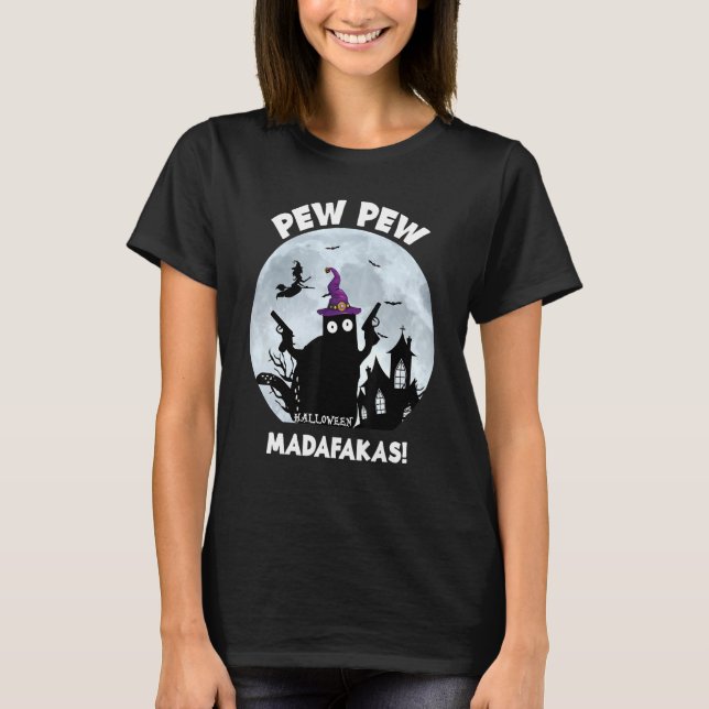 Camiseta Pew Pew Madafakas Black Cat Halloween 2021 (Frente)