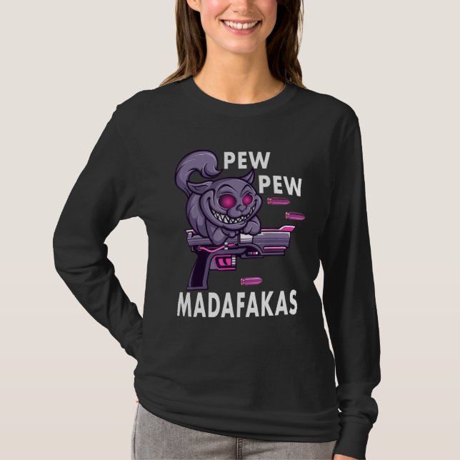 Camiseta Pew Pew Madafakas Crazy Cat (Frente)